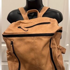 Roulens Tan 11"x6" base, 12" tall faux Leather Women's Bag backpack sack